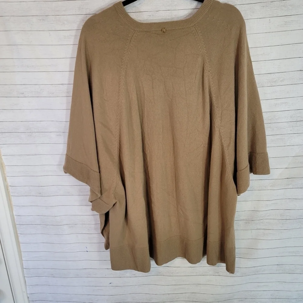 MICHAEL KORS CAMEL PONCHO CASHMERE WOOL V NECK SWEATER, SZ MEDIUM